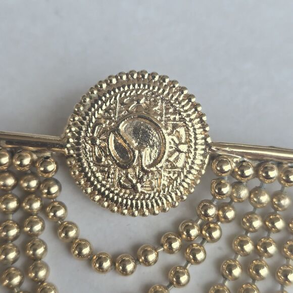 Vintage ST JOHN Button Drop Gold Chain Pin Brooch RARE 1980s - Picture 2 of 7